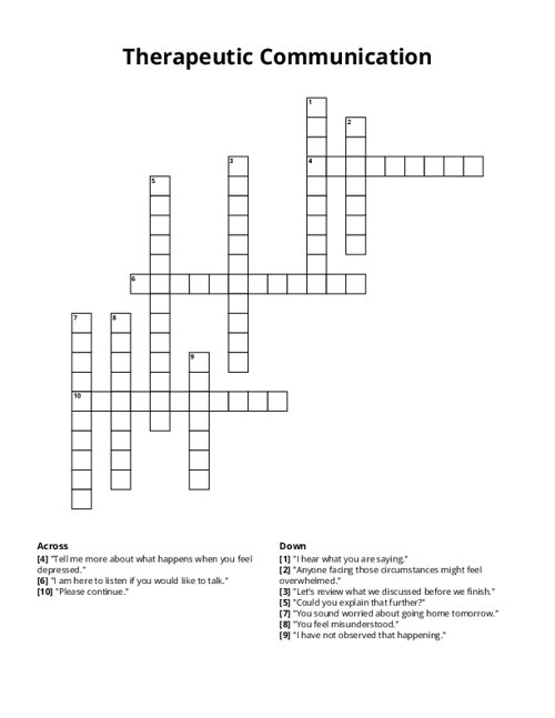 Therapeutic Communication Crossword Puzzle