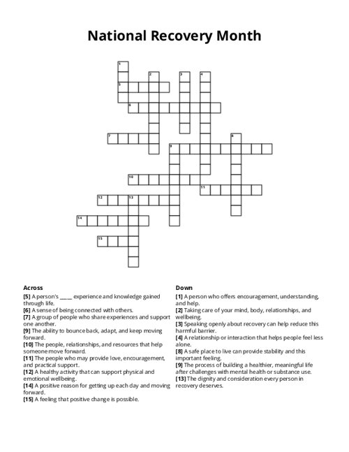 National Recovery Month Crossword Puzzle