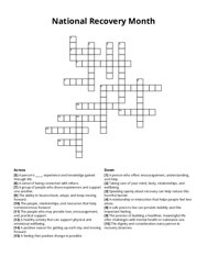 National Recovery Month Crossword Puzzle