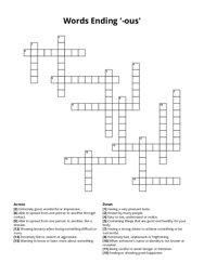 Words Ending -ous Crossword Puzzle