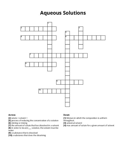 Aqueous Solutions Crossword Puzzle