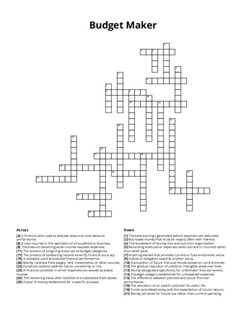 Budget Maker Crossword Puzzle