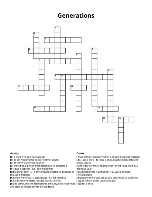 Generations Crossword Puzzle