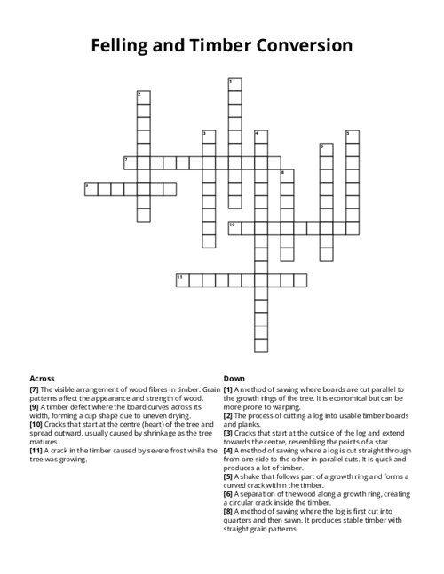 Felling and Timber Conversion Crossword Puzzle