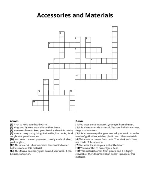 Accessories and Materials Crossword Puzzle