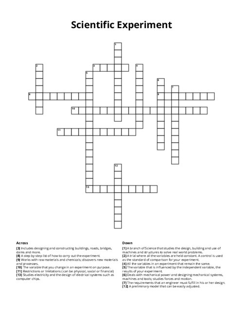 Scientific Experiment Crossword Puzzle