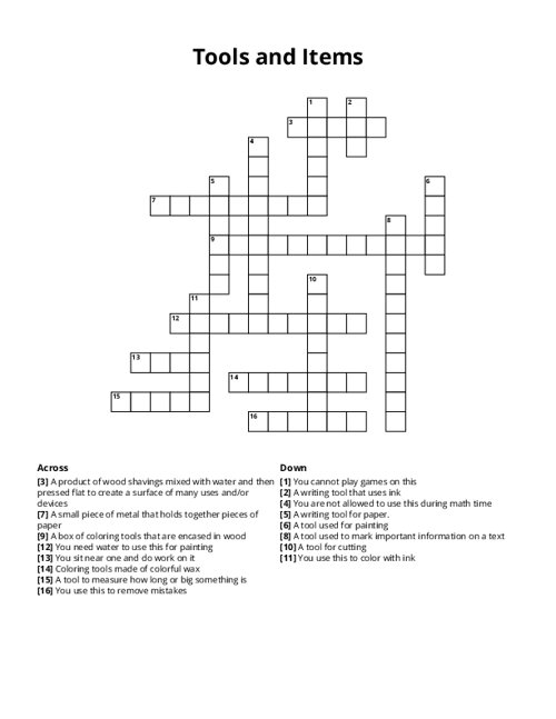 Tools and Items Crossword Puzzle