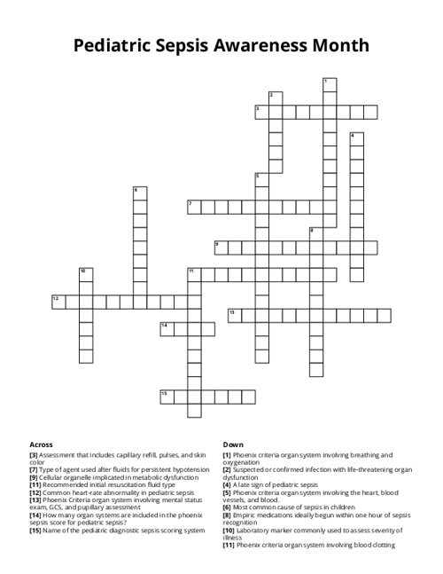 Pediatric Sepsis Awareness Month Crossword Puzzle