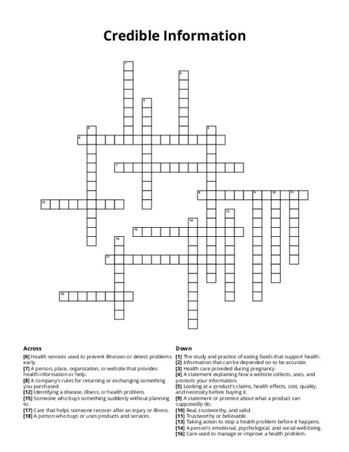 Credible Information Crossword Puzzle