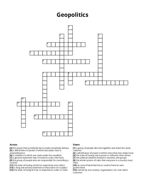 Geopolitics Crossword Puzzle