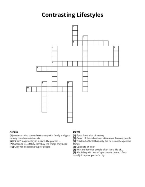 Contrasting Lifestyles Crossword Puzzle