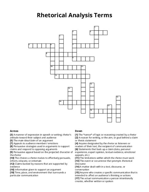 Rhetorical Analysis Terms Crossword Puzzle